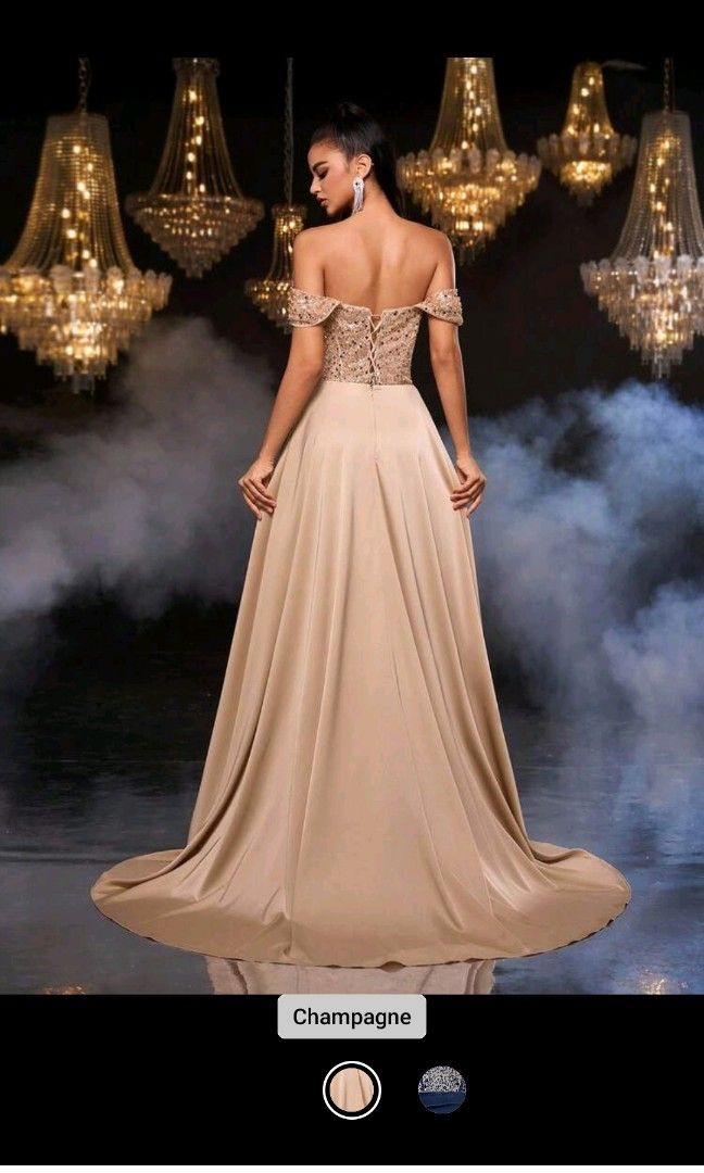 Champagne Long Evening Gown (Category: Evening dresses & gowns) located in Pasig City. Submitted by parkroon91 (Listing ID 1468603471, Image 3). Description: Champagne Evening Gown bought at Shein. - Never used and newly laundered. You just need to iron it. - Selling because I chose the wrong size. - Measurements, specifications and price bought at the time is available on the pictures. - Meet-up only and you can pay either through bank transfer 