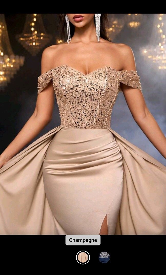Champagne Long Evening Gown (Category: Evening dresses & gowns) located in Pasig City. Submitted by parkroon91 (Listing ID 1468603471, Image 2). Description: Champagne Evening Gown bought at Shein. - Never used and newly laundered. You just need to iron it. - Selling because I chose the wrong size. - Measurements, specifications and price bought at the time is available on the pictures. - Meet-up only and you can pay either through bank transfer 