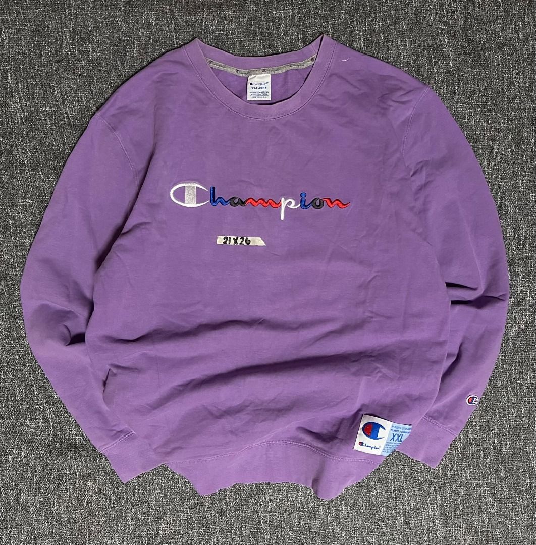 Champion Multicolor Script Logo Crewneck Sweatshirt. (Category: Coats, Jackets and Outerwear) located in Manila. Submitted by thriftedbykab (Listing ID 1468527758, Image 1). Description: - Champion J-Code Heritage Multi-Color Script Crewneck Sweatshirt -Complete tags -Size: (XXL on tag fit to M) -Width: 21 | Length: 26 -Condition: As new -Color Rate: 8.9 /10 -Issue: No issue.