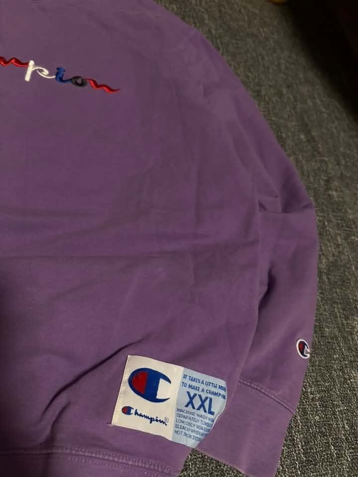 Champion Multicolor Script Logo Crewneck Sweatshirt. (Category: Coats, Jackets and Outerwear) located in Manila. Submitted by thriftedbykab (Listing ID 1468527758, Image 2). Description: - Champion J-Code Heritage Multi-Color Script Crewneck Sweatshirt -Complete tags -Size: (XXL on tag fit to M) -Width: 21 | Length: 26 -Condition: As new -Color Rate: 8.9 /10 -Issue: No issue.