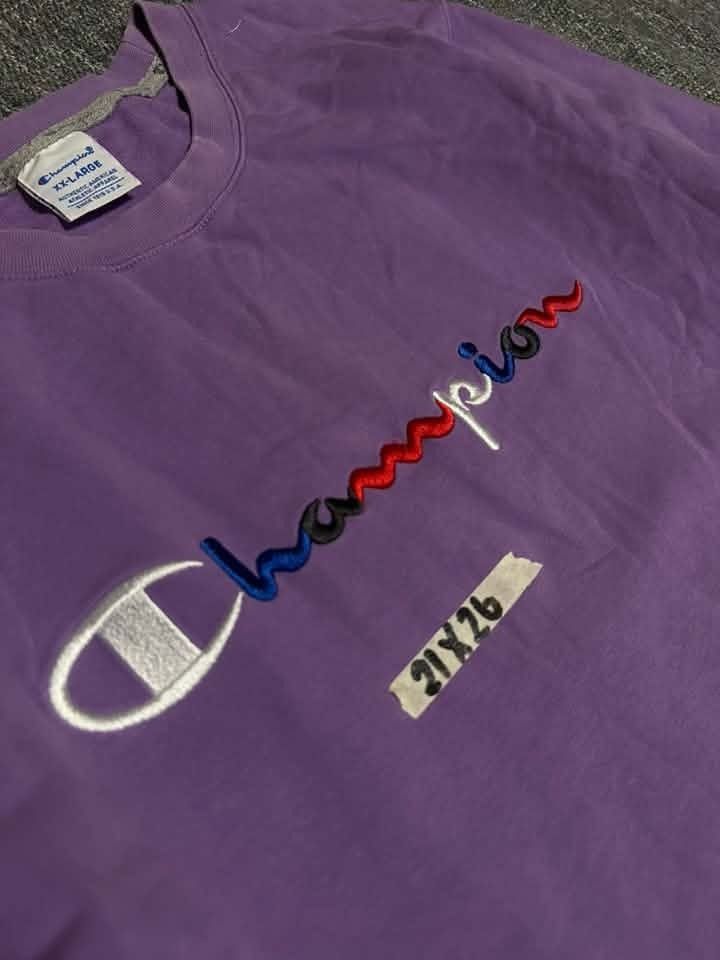 Champion Multicolor Script Logo Crewneck Sweatshirt. (Category: Coats, Jackets and Outerwear) located in Manila. Submitted by thriftedbykab (Listing ID 1468527758, Image 3). Description: - Champion J-Code Heritage Multi-Color Script Crewneck Sweatshirt -Complete tags -Size: (XXL on tag fit to M) -Width: 21 | Length: 26 -Condition: As new -Color Rate: 8.9 /10 -Issue: No issue.