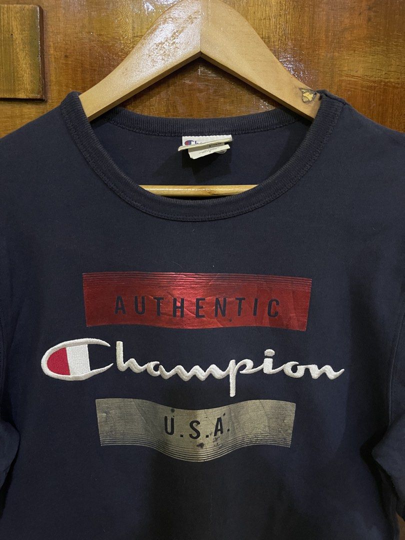 Champion Shirt (Category: Tshirts & Polo Shirts ) located in Marikina City. Submitted by greatfindsmnlph (Listing ID 1468509460, Image 2). Description: Cham pion Shirt Price: 180 Size: Medium Width: 19.5 Length: 29 Color: Dark Blue Color Rate: 9.5/10 Condition: 10/10 Very nice in actual.
