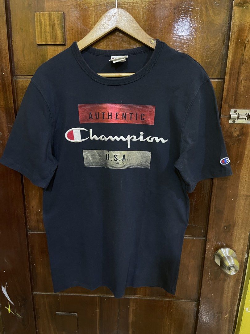 Champion Shirt (Category: Tshirts & Polo Shirts ) located in Marikina City. Submitted by greatfindsmnlph (Listing ID 1468509460, Image 1). Description: Cham pion Shirt Price: 180 Size: Medium Width: 19.5 Length: 29 Color: Dark Blue Color Rate: 9.5/10 Condition: 10/10 Very nice in actual.
