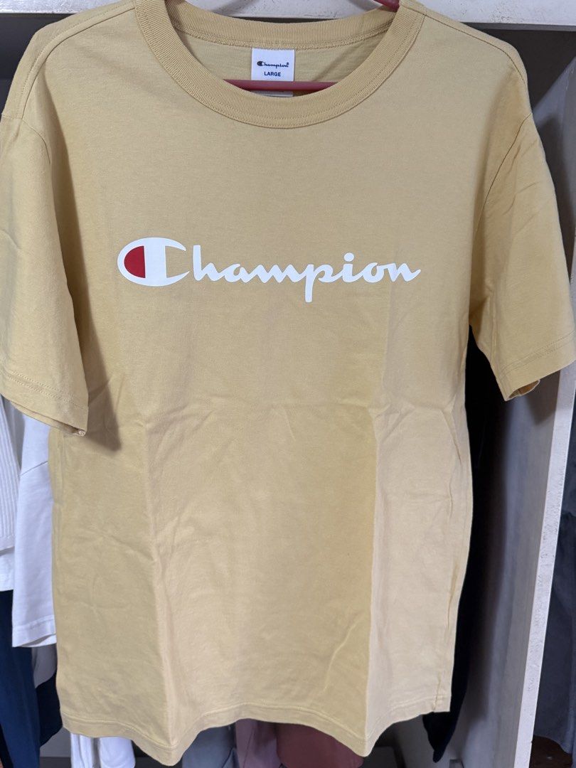 Champion tshirt in yellow (Category: Tshirts & Polo Shirts ) located in Cainta. Submitted by disposing_things (Listing ID 1468583215, Image 2). Description: Fits medium.