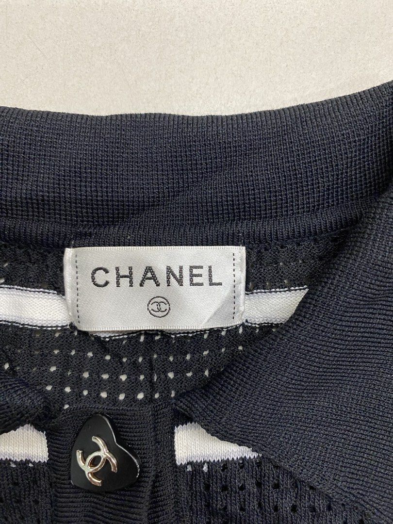 Chanel knitted polo (Category: Shirts) located in Manila. Submitted by ercmrsmam (Listing ID 1468660922, Image 1). Description: CHANEL KNITTED POLO SHIRT for her/wmns W 18.5 L 21.5 Cr 9.5 Excellent condition 📍BACLARAN PARANAQUE 🛵 JNT/ LBC/ LALAMOVE 💵 GCASH/ PAYMENT FIRST.