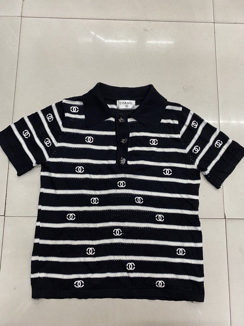 Chanel knitted polo (Category: Shirts) located in Manila. Submitted by ercmrsmam (Listing ID 1468660922, Image 2). Description: CHANEL KNITTED POLO SHIRT for her/wmns W 18.5 L 21.5 Cr 9.5 Excellent condition 📍BACLARAN PARANAQUE 🛵 JNT/ LBC/ LALAMOVE 💵 GCASH/ PAYMENT FIRST.