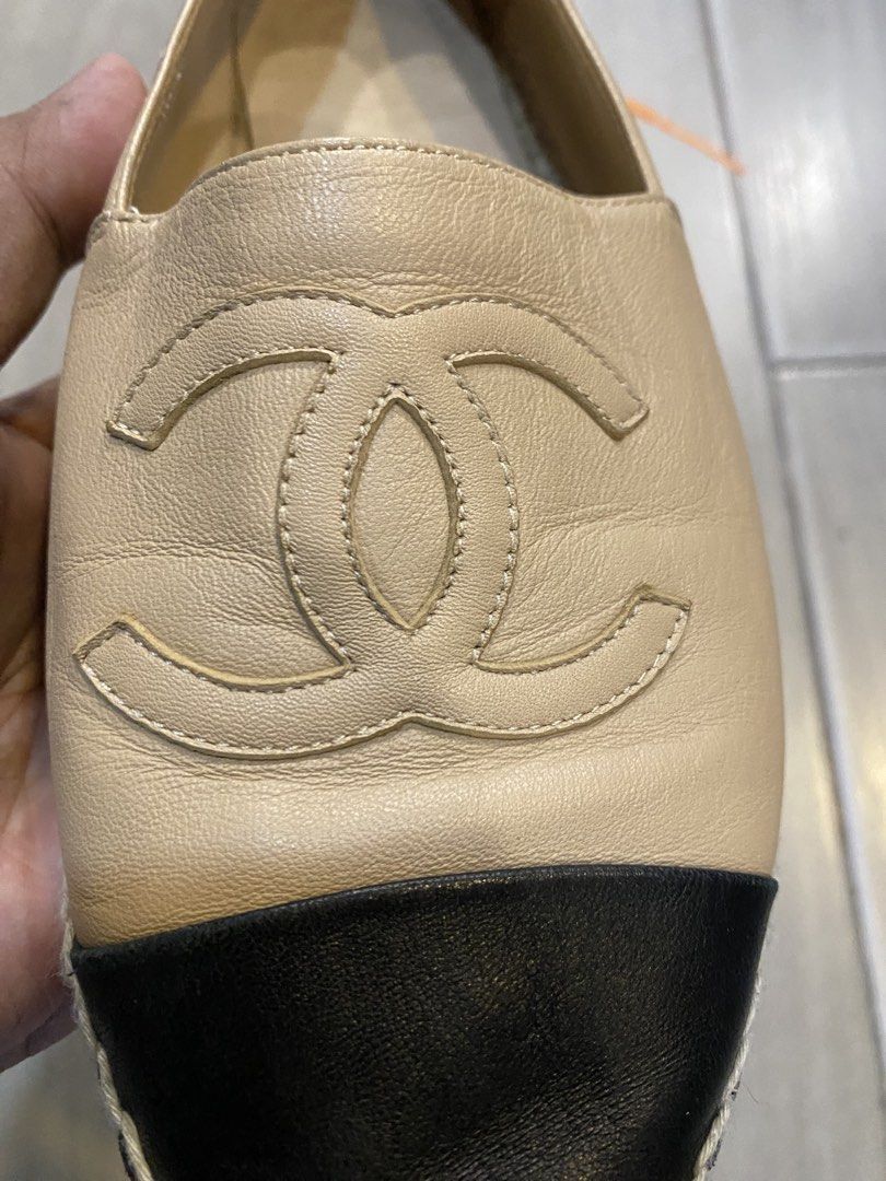 Chanel Lambskin CC Cap-Toe Espadrilles (Beige / Black) (Category: Sneakers & Footwear) located in San Jose. Submitted by shady.archives (Listing ID 1468513685, Image 3). Description: Chanel Lambskin CC Cap-Toe Espadrilles (Beige / Black).