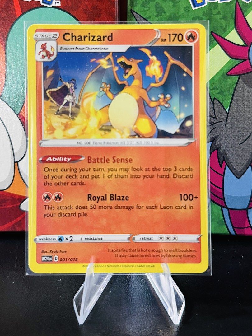 Charizard (Category: Raw Singles) located in Bacarra. Submitted by retrovival (Listing ID 1468709212, Image 1). Description: 🔥 Charizard 001/015 — M24EN A classic favorite from the McDonald’s Pokémon promo set! This Stage 2 Charizard has 170 HP, the Battle Sense Ability, and the Royal Blaze attack. ₱140 — negotiable. Selling by piece. Message me if interested! 📩.