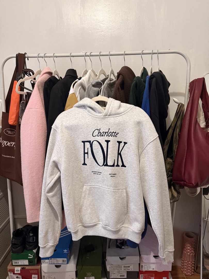 CHARLOTTE FOLK SWEATER (Category: Coats, Jackets and Outerwear) located in Cabuyao City. Submitted by sweethriftph (Listing ID 1468631232, Image 2). Description: - Worn only once - Size Small (Unisex) - oversized fit - MODERN VINTAGE OVERSIZED HOODIE - For dimensions, refer to Charlotte Folk’s website.