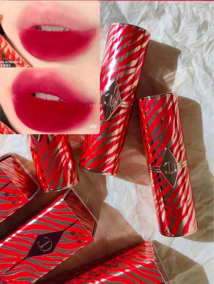 Charlotte Tilbury Lipstick (Category: Makeup) located in Perez. Submitted by mollywalker_091 (Listing ID 1468609673, Image 2). Description: Shades: cinematic red & k romance Full size with box.