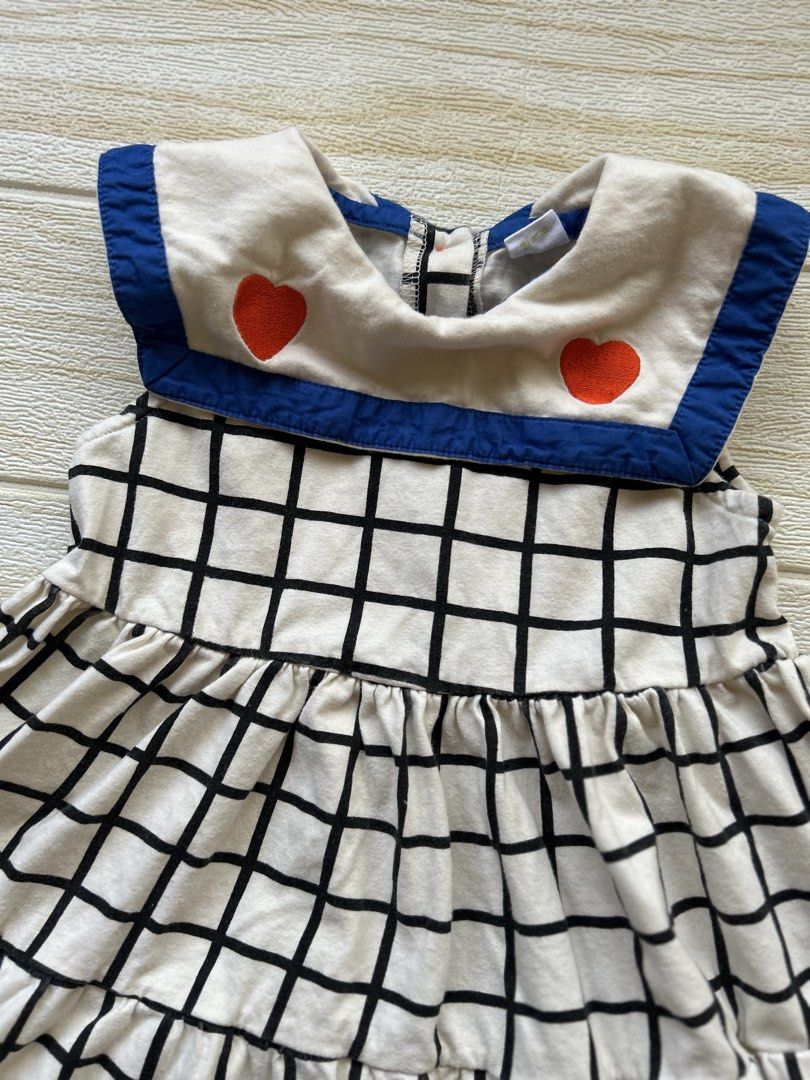 checkered Pimpollo dress (Category: Babies & Kids Fashion) located in Cebu City. Submitted by yjainani (Listing ID 1468574629, Image 3). Description: The heart embroidery and blue collar are the highlights..