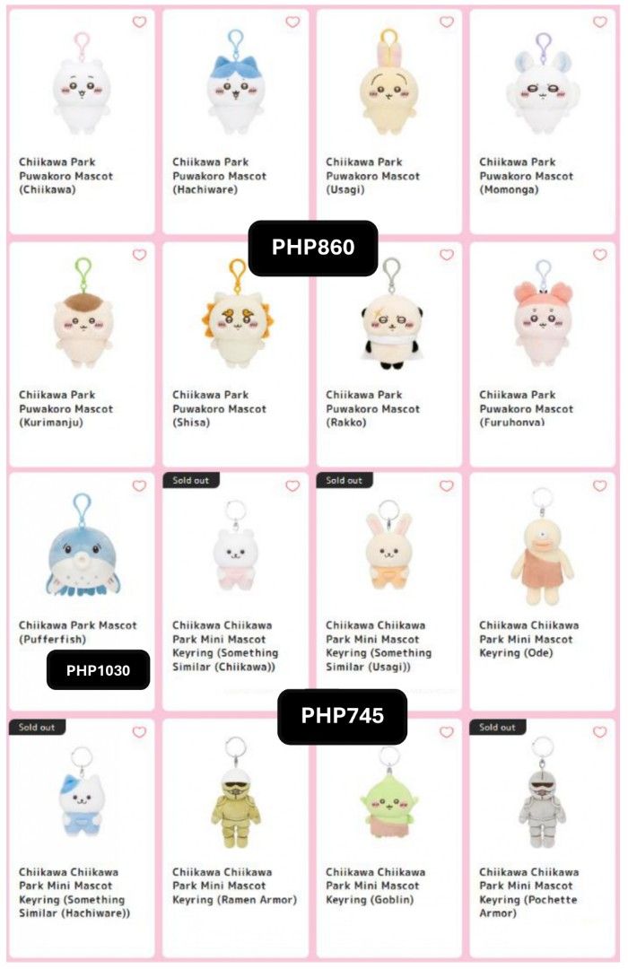 Chiikawa Park Pasabuy (Category: Plushies & Soft Toys) located in Pasay City. Submitted by kleyn (Listing ID 1468523938, Image 2). Description: [OPEN] Official and exclusive Chiikawa Park merchandise I got Chiikawa Park reservation on the 27th of this month :D Notice: Items in the Park may have 1-2 purchase limits so strictly first come, first served MOP: PAYO only, Maribank / GoTyme MOD: Lalamove/J&T if meetup around Newport City only Shipping: 