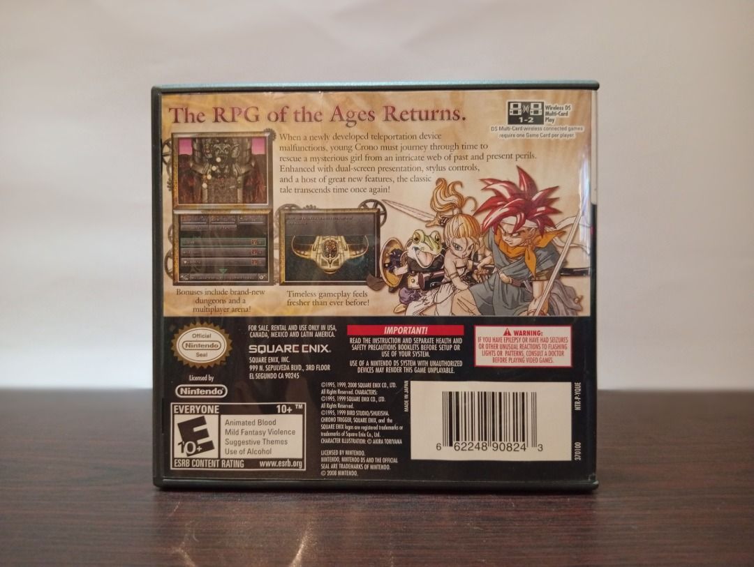 Chrono Trigger Nintendo DS Game with Case (Category: Nintendo) located in Quezon City. Submitted by bargainbayan (Listing ID 1468514019, Image 3). Description: FOR SALE/FOR TRADE: Chrono Trigger DS and Figures Price: Chrono Trigger DS - 6,200 Crono and Frog (Formation Arts) [ULTRA RARE] - 4,500 Marle & Ayla Keychain Set - 900 for both *Can be traded to Magic: The Gathering Cards Description/Condition: Chrono Trigger DS: - Rare - Comes with manual