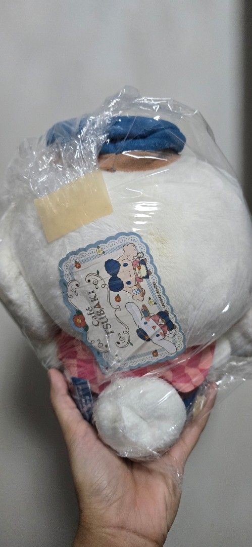 Cinnamoroll Tsubaki Café (Category: Plushies & Soft Toys) located in Quezon City. Submitted by pamalamb (Listing ID 1468520220, Image 2). Description: cinnamoroll tsubaki plush for sale! still has his tag :) RFS need funds honest flaw: slight yellowing behind his head, as pictured. not sure if washable.
