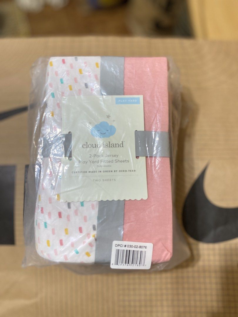 Cloud Island 2-Pack Jersey Play Yard Fitted Sheets (Category: Cots & Cribs) located in Batangas. Submitted by lux_kimmy (Listing ID 1468709467, Image 1). Description: Cloud island - Play yard fitted sheets 👶 tailored fabric covers designed to fit over the portable mattress pad of a playard, pack ‘n play, or travel crib For sale for only ₱350+SF US Brand 🇺🇸.