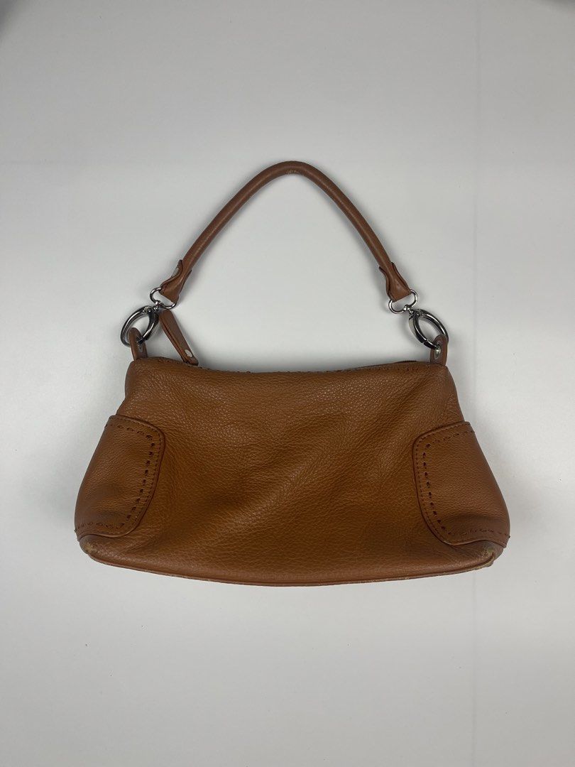 COGNAC BROWN PEBBLED LEATHER SHOULDER BAG (Category: Shoulder Bags) located in Cagayan de Oro. Submitted by kmcurations (Listing ID 1468544787, Image 1). Description: COGNAC BROWN PEBBLED LEATHER SHOULDER BAG Details & Dimensions: • Material: Pebbled / Grained Leather in Tan / Cognac Brown • Interior: Brown textile fabric lining with 1 zip compartment & slip wall pockets • Hardware: Silver-tone rings & metallic zip puller • Closure: Top zip closu