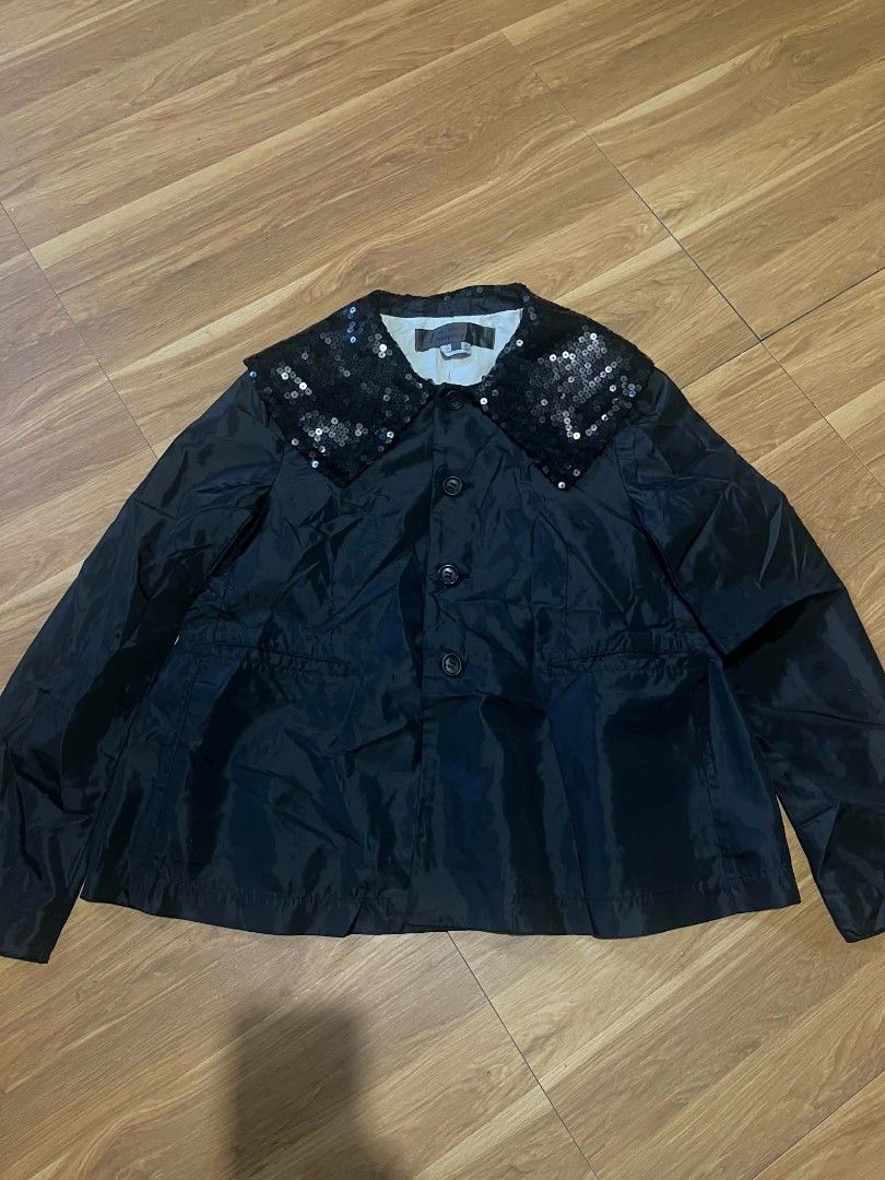Comme Des Garcons sequined lapel jacket sailor coll (Category: Luxury Apparel) located in Bulacan. Submitted by nifftyythrifty (Listing ID 1468580276, Image 1). Description: comme Des garcons sequined large lapel jacket sailor coll. small.