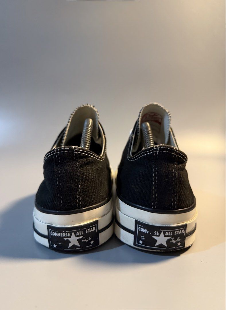 Converse Chuck 70 Low Black Egret Size 8 (Category: Sneakers) located in Quezon City. Submitted by markieexp (Listing ID 1468660465, Image 3). Description: - Brand: Converse - Model: Chuck 70 Low Top - Color: Classic Black with white laces and stitching - Size: Men US 8 / Women US 10 / UK 8 / EUR 41.5 / 26.5 cm - Origin: Made in Vietnam - Condition: Clean throughout with minimal wear on soles - Features: Glossy off-white rubber midsole, iconic Al