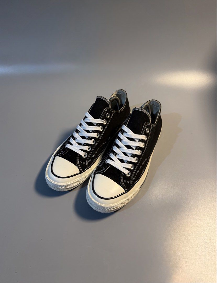 Converse Chuck 70 Low Black Egret Size 8 (Category: Sneakers) located in Quezon City. Submitted by markieexp (Listing ID 1468660465, Image 2). Description: - Brand: Converse - Model: Chuck 70 Low Top - Color: Classic Black with white laces and stitching - Size: Men US 8 / Women US 10 / UK 8 / EUR 41.5 / 26.5 cm - Origin: Made in Vietnam - Condition: Clean throughout with minimal wear on soles - Features: Glossy off-white rubber midsole, iconic Al