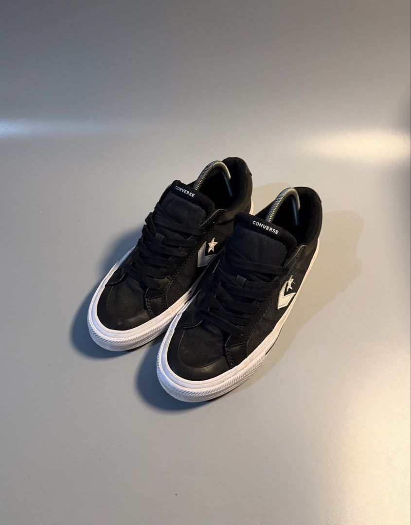 Converse Star Player Ox Black White Sneakers (Category: Sneakers) located in Quezon City. Submitted by markieexp (Listing ID 1468660978, Image 2). Description: - Brand: Converse - Model: Star Player Low-Top - Color: Black and White Canvas - Size: Men's US 9 / Women's US 10.5 - Condition: Very clean, solid treads with minimal wear - Features: Classic Chevron Star logo, contrast white midsole with black piping, and heel license plate - Mode of tran