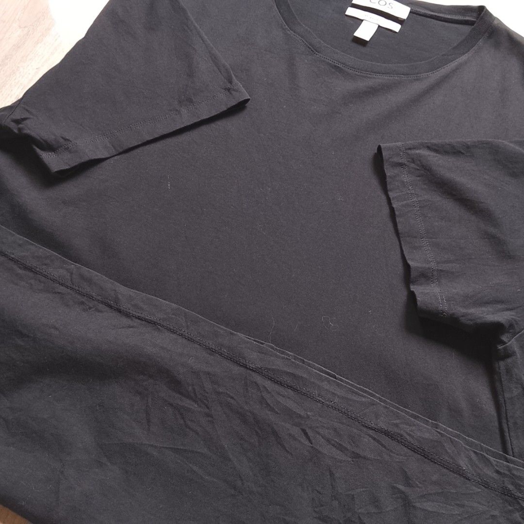COS - Essential Plain Black Shirt (Category: Luxury Apparel) located in Angeles City. Submitted by sselects_ (Listing ID 1468515145, Image 3). Description: Details of the item: *Color may vary due to lighting Size: XL on tag Width: 22" Length: 27" Issue: small hole as seen on pic, NEEDS WASH Condition: Excellent ALL ITEMS ARE NEGOTIABLE.