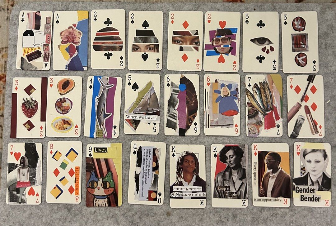 Custom Hand-Collaged Playing Cards Mixed Media Art (Category: Board Games & Puzzles) located in Taguig. Submitted by makeupjunkie22 (Listing ID 1468675279, Image 1). Description: - 200/ card. With certificate of authenticity..
