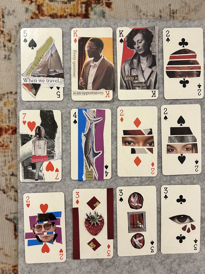 Custom Hand-Collaged Playing Cards Mixed Media Art (Category: Board Games & Puzzles) located in Taguig. Submitted by makeupjunkie22 (Listing ID 1468675279, Image 2). Description: - 200/ card. With certificate of authenticity..