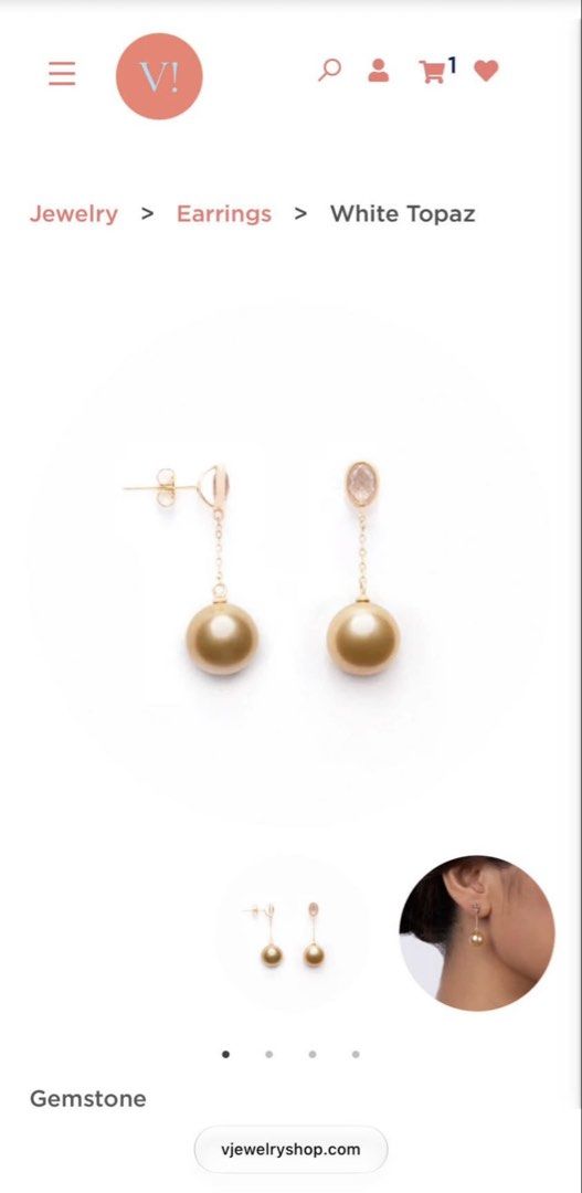 Dangling Pearl Earring (Category: Earrings) located in Quezon City. Submitted by hellokathy2026 (Listing ID 1468672938, Image 3). Description: Selling my dangling earrings Purchased from V! Jewelry 14 karat yellow gold 9mm authentic South Sea pearl with Rose Quartz Authenticity card, box and paper bag included .
