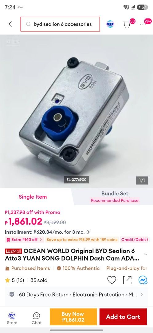 Dashcam BYD (Category: Lightings, Horns, and other Electrical Parts and Accessories) located in Cebu City. Submitted by docjuko (Listing ID 1468612554, Image 1). Description: just found out complicated installation for BYD shark but very easy installation for other BYD. sealion 6 and 5.