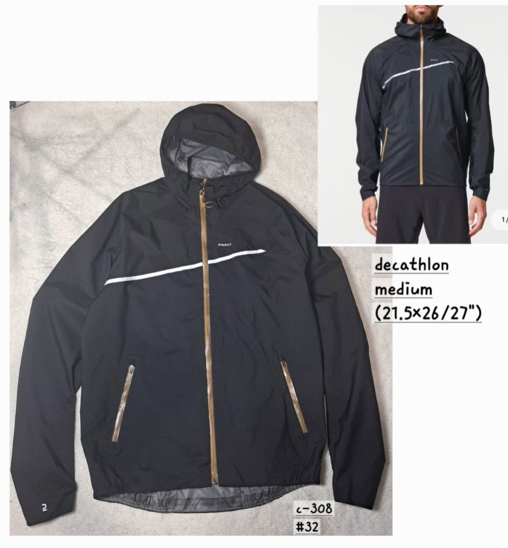 Decathlon evadict trail running waterproof jacket (Category: Coats, Jackets and Outerwear) located in Baguio. Submitted by mishmashfritz (Listing ID 1468626309, Image 1). Description: like new, thrifted, no flaws, zippered pockets, medium, black waterproof.