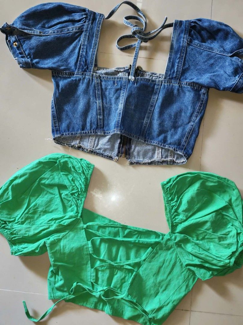 Denim & Green Puff Sleeve Crop Tops Bundle (Category: Shirts) located in Malolos. Submitted by krissalayne (Listing ID 1468582750, Image 3). Description: Small-Med Loc Malolos.