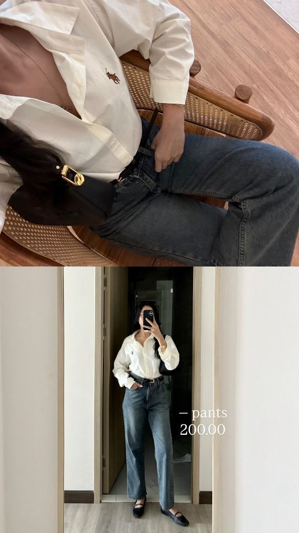 Denim Jeans Pants Straight Cut (Category: Jeans) located in Caloocan City. Submitted by jelein__ (Listing ID 1468520350, Image 1). Description: Denim pants in dark wash. Straight fit cut down the legs, paired with a black belt. Looks great tucked in with a white button down shirt and black flats. Worn in the photos to show the fit. Standard sizing. Grab these for casual daily wear..
