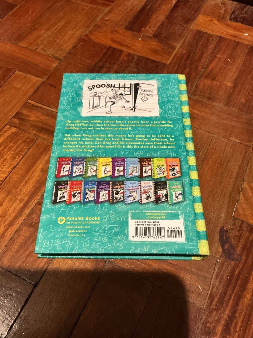 Diary of a Wimpy Kid No Brainer (Category: Children's Books) located in Muntinlupa City. Submitted by antonrizz (Listing ID 1468606832, Image 2). Description: - Title: Diary of a Wimpy Kid #18: No Brainer - Author: Jeff Kinney - Format: Hardcover (Amulet Books edition) - Design: Green cover with math formulas pattern - Condition: Read once, like new - Pages: Crisp and clean - Spine: Intact with no folds or creases.