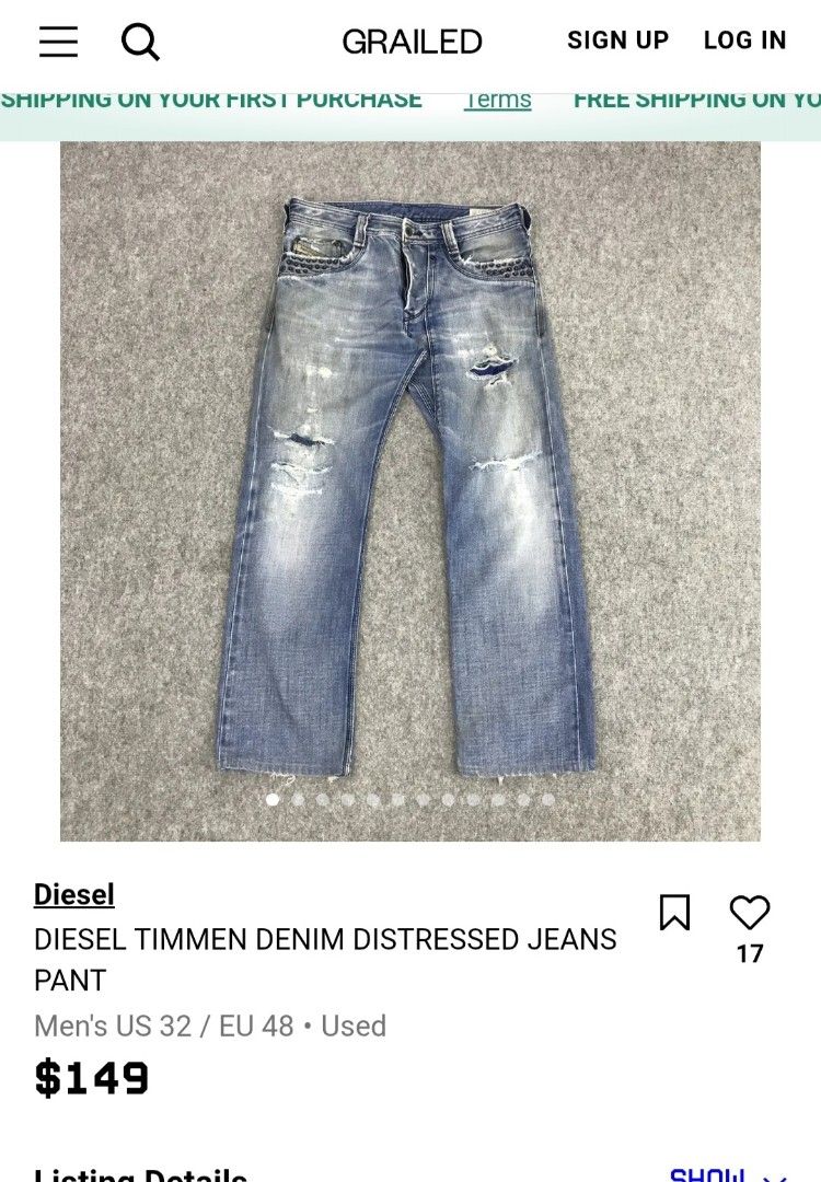 Diesel Timmen Denim Jeans (Category: Jeans) located in Naga. Submitted by secondspinv2 (Listing ID 1468669776, Image 2). Description: Diesel Timmen Denim Jeans ✅Size: 31 ✅Length: 42 ✅Hem: 8 ✅Color Rate: 9.5/10 ✅No Issue ✅Need Wash ✅Location: Bicol Naga City, Camarines Sur ✅Courier: J&T Express/Flash Express ✅MOP: Gcash only.