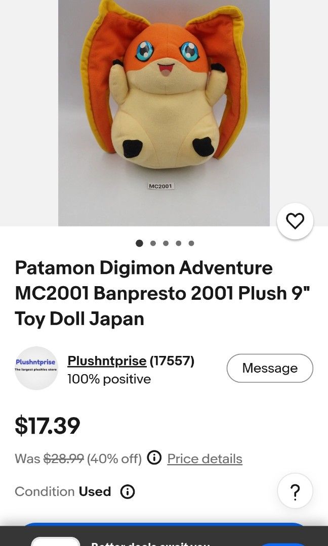 DIGIMON Patamon Plushie (No Tags) (Category: Plushies & Soft Toys) located in Cavite. Submitted by taro_sakamoto_23 (Listing ID 1468518951, Image 2). Description: .