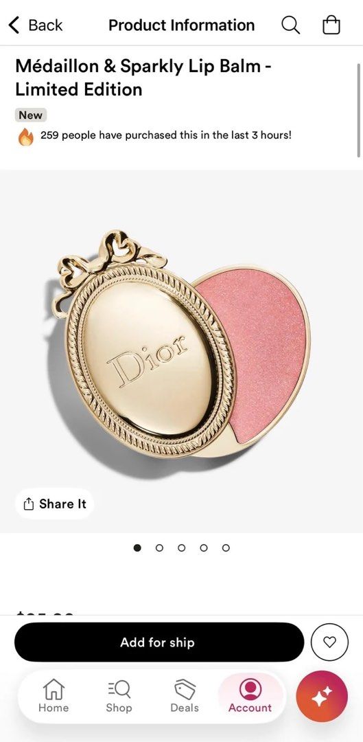 Dior Medaillon Sparkle Lip Balm 2g (Category: Makeup) located in Mandaluyong City. Submitted by benben12f (Listing ID 1468501682, Image 1). Description: - Authentic Dior Medaillon sparkle lip balm - Size: 2g (0.07 oz) - Condition: Brand new, unopened in pristine dark blue box - Includes holiday-style gift bag with elegant gold details and white ribbon - Perfect for gifts or your personal makeup collection - Meetup or shipping options available ac