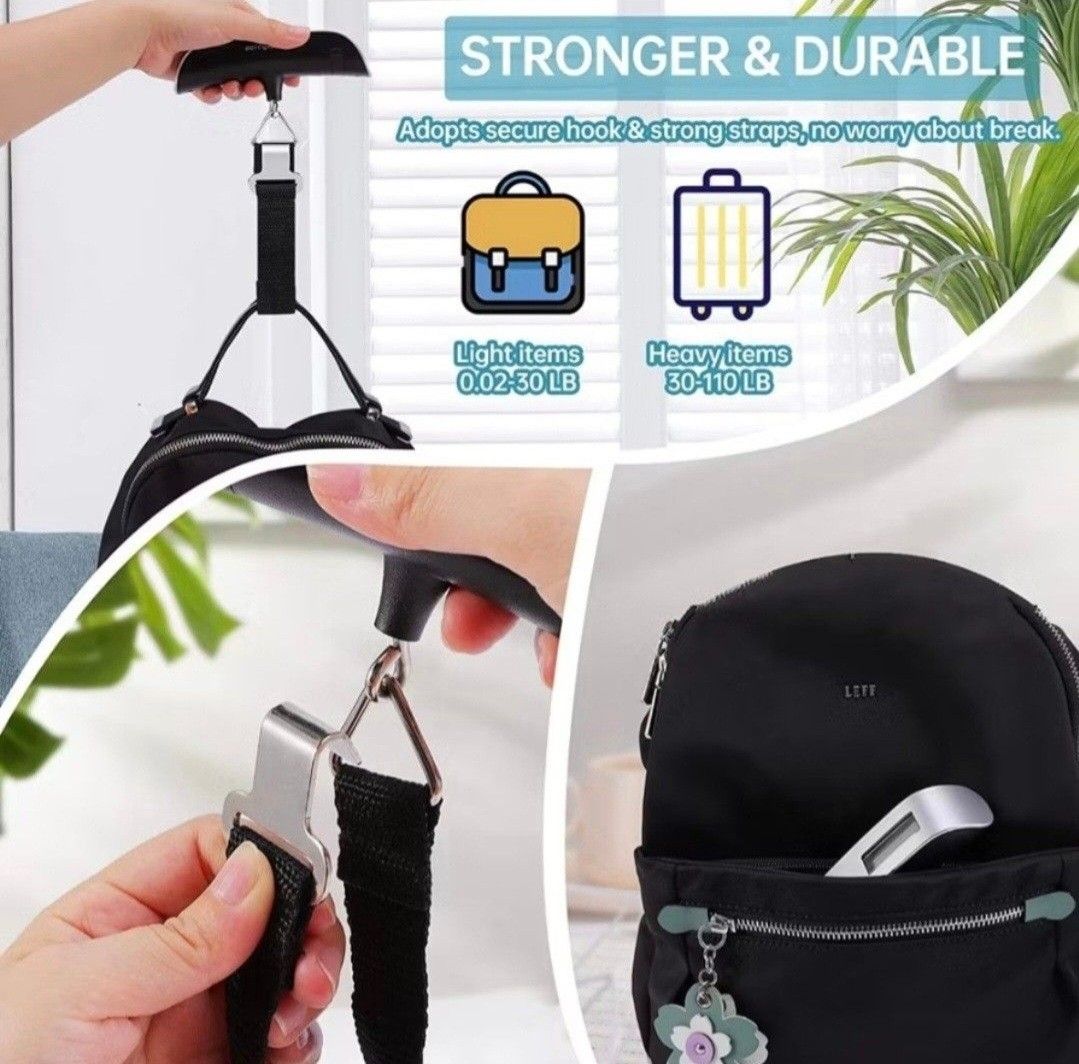 Electronic Luggage Scale Portable Digital Suitcase Weight Scale (Category: Health Monitors & Weighing Scales) located in Manila. Submitted by phoebecali (Listing ID 1468543090, Image 3). Description: - Max capacity: 50kg / 110lb - Clear digital LCD display - Ergonomic T-shaped handheld design with strong strap and metal hook - Useful tare function, auto power-off, low battery, and overload indicators - Compact and lightweight, easy to pack in you