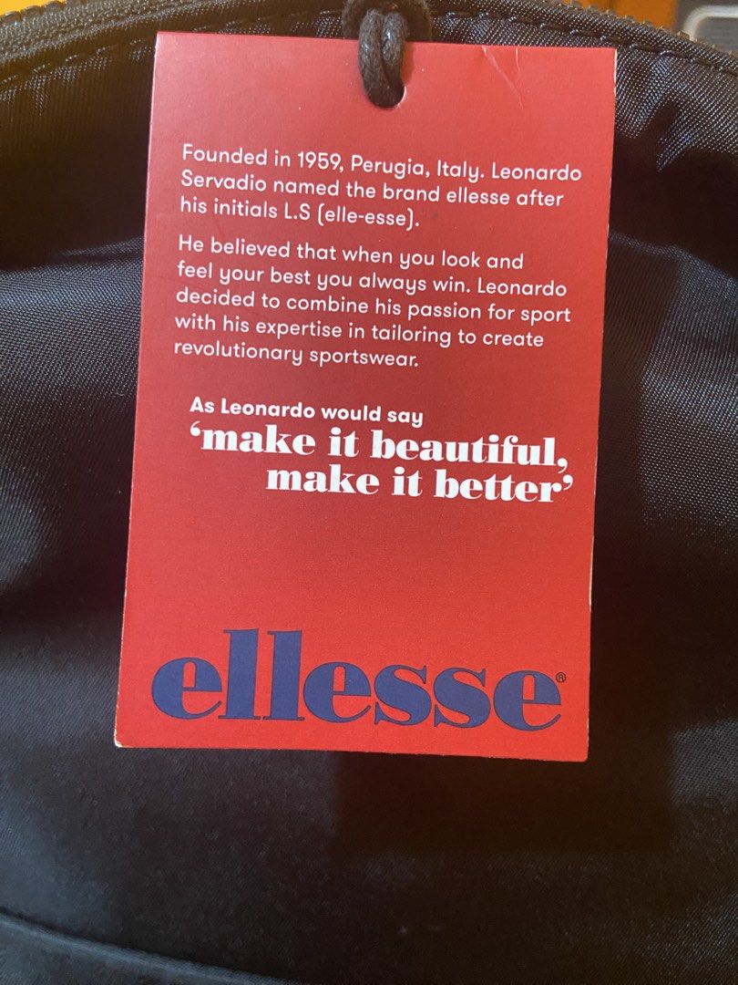 Ellesse Black Backpack (Category: Backpacks) located in Manila. Submitted by jolinyaaa (Listing ID 1468679894, Image 2). Description: Ellesse black backpack with original tags attached. Features a sleek nylon body, durable faux leather bottom, front pocket, and adjustable straps. Perfect for everyday use. Unused Original price: Php 1895.00 .