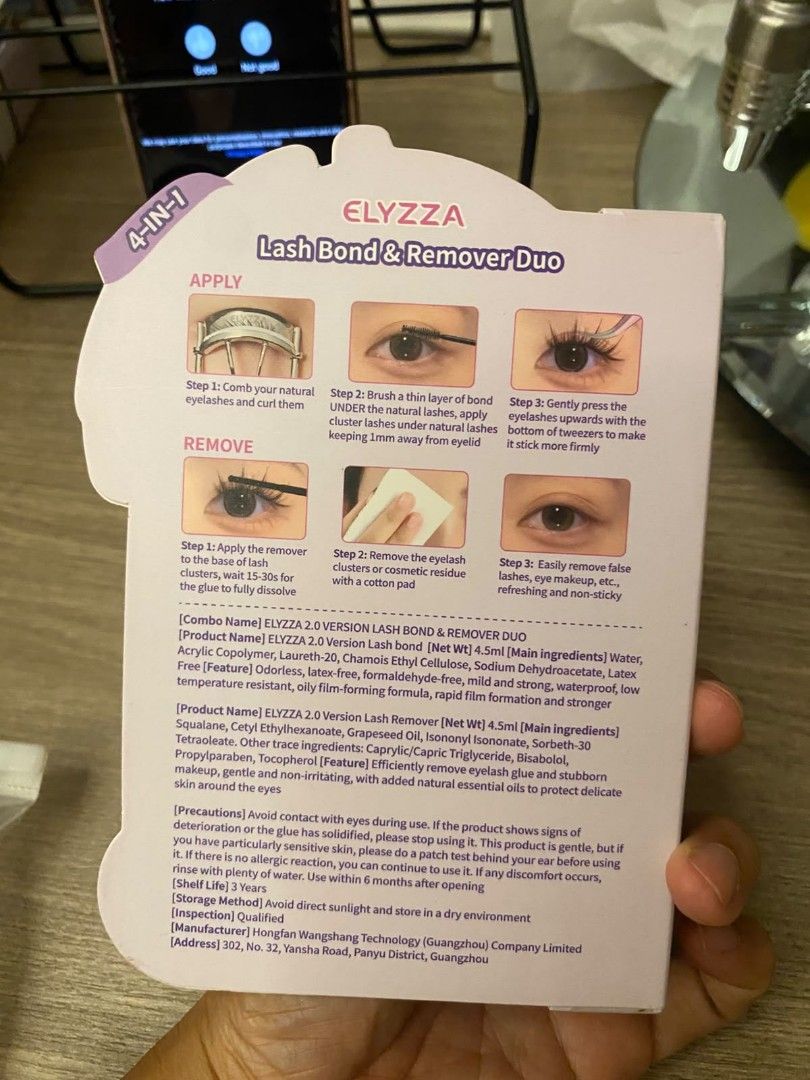 Elyzza 2.0 Lash Bond and Remover Duo (Category: Makeup) located in Makati City. Submitted by larasdowry (Listing ID 1468710799, Image 2). Description: - Brand new Elyzza Lash Bond and Remover 2.0 in original packaging - Convenient dual-ended design (4.5ml per side) - Black Bond: Waterproof, strong hold, quick-drying, and lasts up to 48 hours - Clear Remover: Mild, fast removal in just 30 seconds with zero residue - Safe formula: Latex-free, non-c