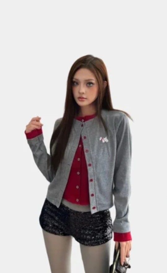 EM Clothing Kill System Westie Cardigan Grey (Category: Coats, Jackets and Outerwear) located in San Mateo. Submitted by reyshel08 (Listing ID 1468570558, Image 1). Description: - Brand: EM Clothing (Kill System Westie Cardigan) - Color: Grey knit with red button closure and collar accent - Details: Cute white Westie dog embroidery on the chest - Fit: Regular cropped fit with long sleeves - Condition: Tried on once indoors, tags removed (Like New