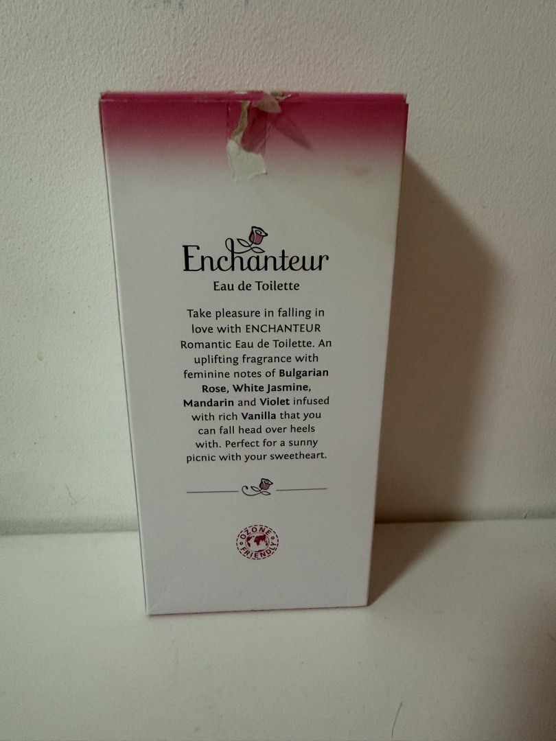 Enchanteur Romantic Eau de Toilette 50ml (Category: Fragrance & Deodorants) located in Manila. Submitted by eksenadora (Listing ID 1468500007, Image 3). Description: - Brand: Enchanteur Romantic Eau de Toilette - Fragrance Notes: Bulgarian rose, white jasmine, mandarin, violet, and vanilla - Condition: Brand new, unopened packaging - Formulation: Ozone-friendly formula - Production Date: September 2022 - Expiry Date: August 2027 - well-stored Loc