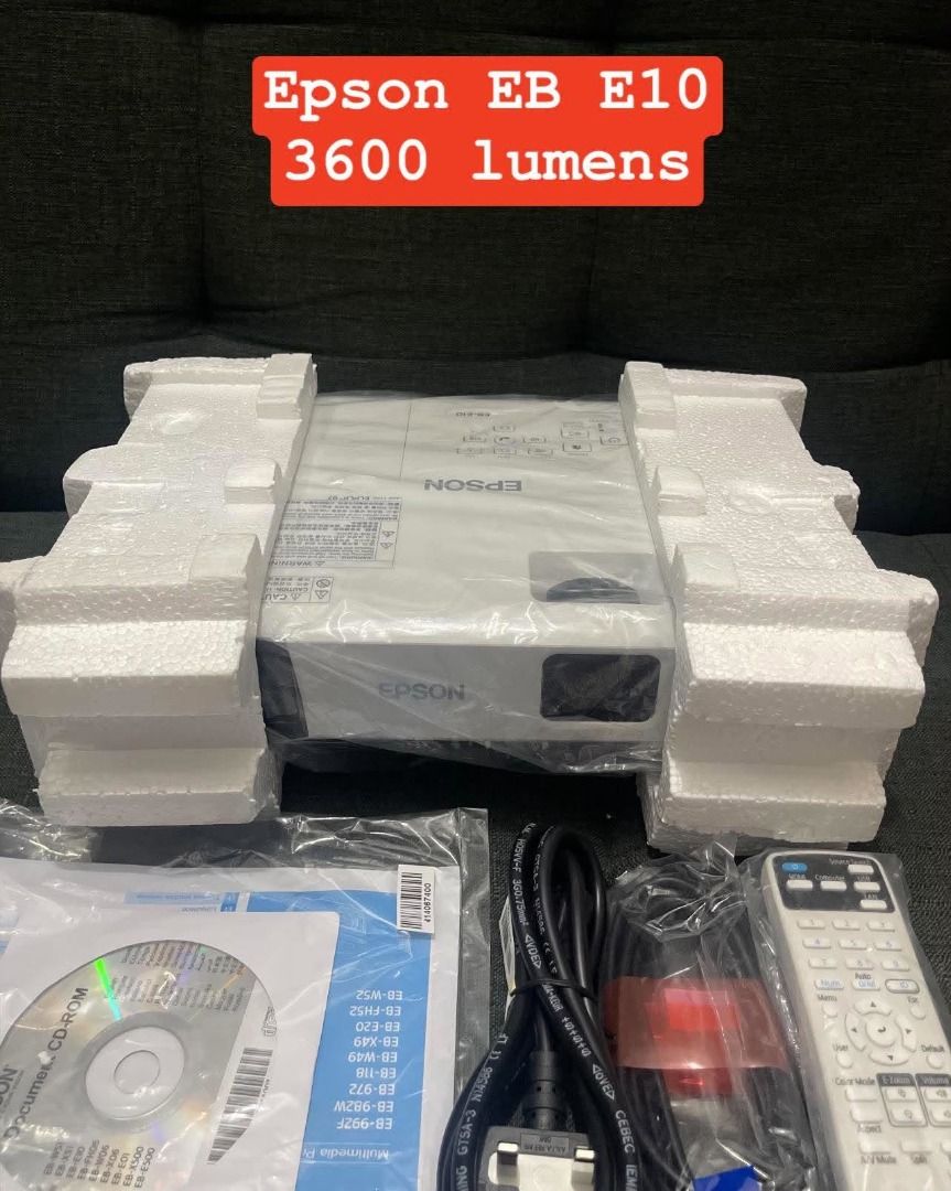 Epson EB E10 3600 lumens projector (Category: Projectors) located in Makati City. Submitted by nerrizzamanalo (Listing ID 1468576191, Image 1). Description: Brand new, no box. With HDMI Manual Remote Power cord Taguig loc 09215306314.
