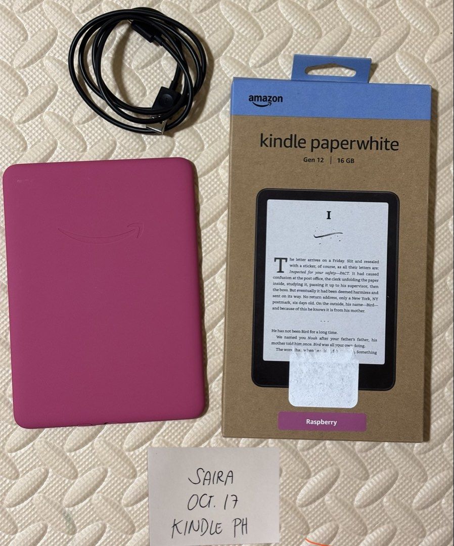 Kindle Paperwhite 12 gen (Category: E-Readers) located in Dinalupihan. Submitted by saisenpai (Listing ID 1468678532, Image 3). Description: Kindle Paperwhite 12 Gen (Raspberry)💗 ‼️Price: ₱9,500‼️ (FIXED) FLAWS: None CONDITION : Like New padin po, i bought it on May 20, 2026 RFS: Mag downgrade ako sa kindle basic😅 medyo nalalakihan na kasi ako sa paperwhite, nakakangalay na😅 AD SUPPORTED: No Ads po INCLUSIONS: 2 Clear cases, Stickers & Staps �