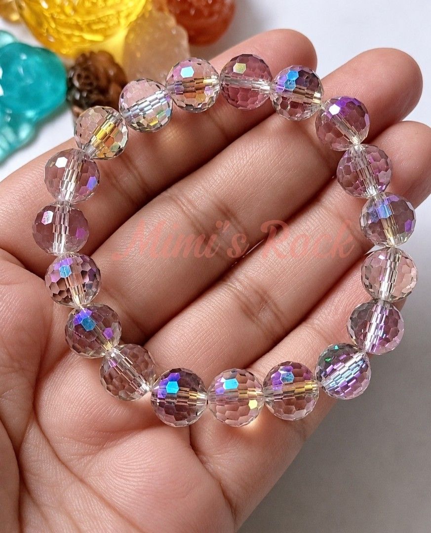 FACETED AURA QUARTZ STONE BRACELET (Category: Bracelets) located in Taguig. Submitted by mimisrack (Listing ID 1468694991, Image 1). Description: 🤍Iridescent high-vibe bracelet radiating positivity and transformation -Aura Quartz is known for uplifting energy and enhancing positive vibrations -Faceted cut adds brilliant sparkle and light reflection -Symbolizes transformation, clarity, and elevated awareness -Encourages emotional balance and joyf