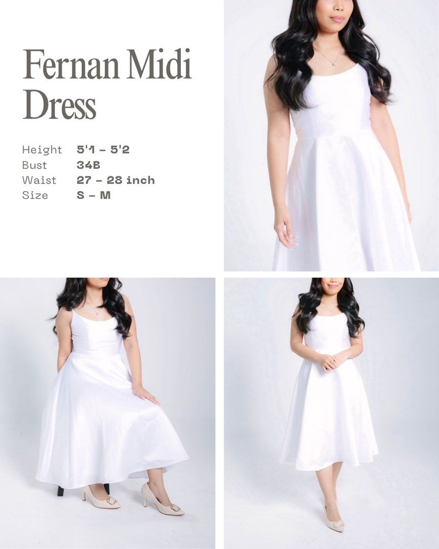 Fernan Midi Dress White Size S-M (Category: Dresses) located in Dasmarinas. Submitted by crtzelys (Listing ID 1468530043, Image 3). Description: FERNAN MIDI DRESS 🤍 ₊˚⊹♡ NOW AVAILABLE FOR RENT ♡⊹˚₊ Rental Fee: ₱1,000 / 3 days Refundable Security Deposit: ₱1,500 A timeless piece for your most special moments. ✨ Meet the Fernan Midi Dress — an elegant white midi dress featuring a flattering fitted bodice, delicate shoulder straps, and a beautifull