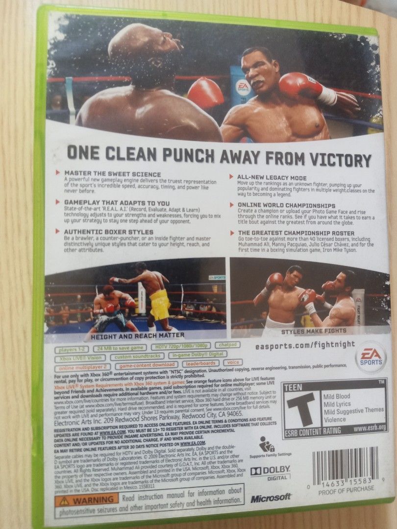 Fight night 4 (Category: Xbox) located in Las Pinas. Submitted by the_recycle_shop (Listing ID 1468548063, Image 2). Description: Original good working condition.