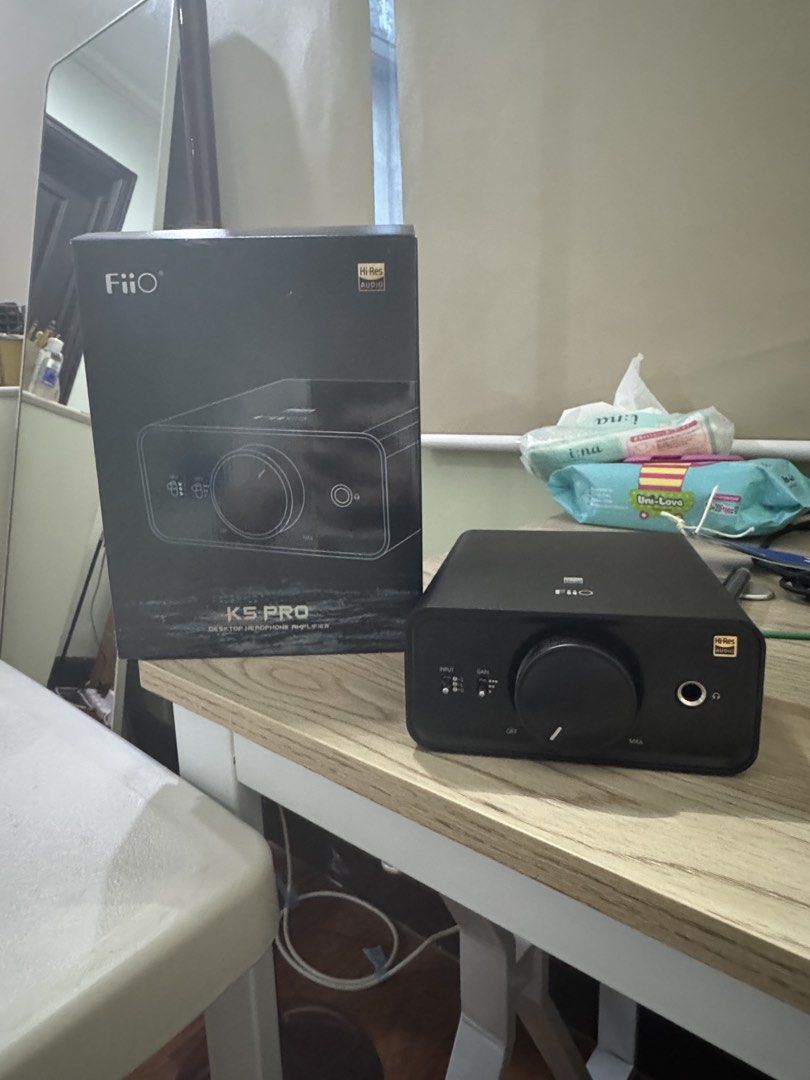 FiiO K5 Pro (Category: Soundbars, Speakers & Amplifiers) located in San Juan City. Submitted by marco____ (Listing ID 1468709239, Image 1). Description: FiiO K5 Pro ESS High-Resolution Desktop DAC & Headphone Amplifier No stains, No scratches For ₱7,500, negotiable Original Box Power Supply USB / Optical / Coaxial Inputs RCA Line Out 6.35mm Headphone Output High-Resolution Audio Support ⸻ Studio-Quality Listening at Your Desk The FiiO K5 Pro ESS 
