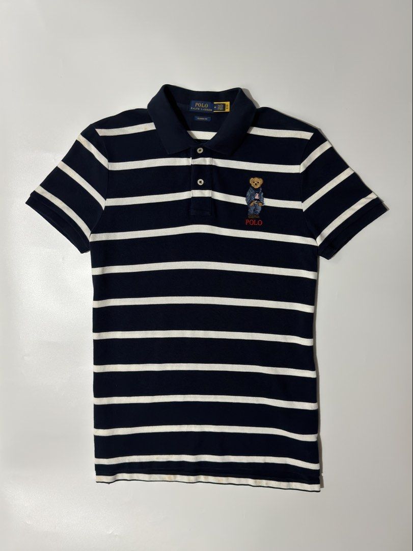 For sale (Category: Shirts) located in Marikina City. Submitted by hsatstnemesabeht (Listing ID 1468630453, Image 2). Description: PRL classic fit polo bear polo shirt Size medium Dimension Width 18 | Length 26.5 | Back 27.5 Like new Flaws : Stain sa mga white part needwash.