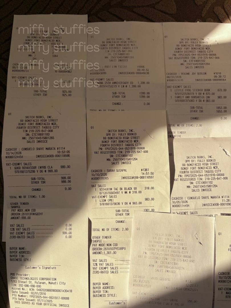 Fully Booked receipts, all dated 2026 (Category: Storybooks) located in Baguio. Submitted by miffystuffies (Listing ID 1468502606, Image 3). Description: 𐙚₊˚♡ wts lfb Fully Booked receipts, all dated 2026 - ₱450 To claim a Fully Booked Discount Card! 🎀 info: • accumulated purchase amount: ₱15,454.00 • already own a discount card, so i no longer need these receipts • can send individual photos upon request • no cancellation of order • direct J&T