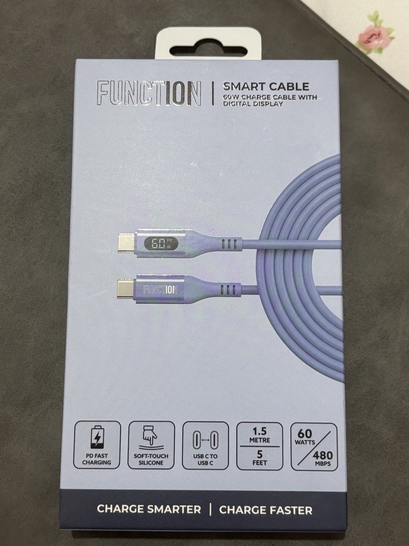 FUNCTION101 Smart Cable 60W USB C to USB C Digital Display 1.5M - Light Blue (Category: Chargers & Cables) located in Angeles City. Submitted by imagoodboykth (Listing ID 1468626982, Image 1). Description: Wts lfb ph FUNCTION101 Smart Cable 60W USB C to USB C Digital Display 1.5M - Light Blue ✅ brand new ✅ sealed ✅ can do meet-ups, lalamove or j&t shipping!! 🫶🏻 Loc. Angeles City.